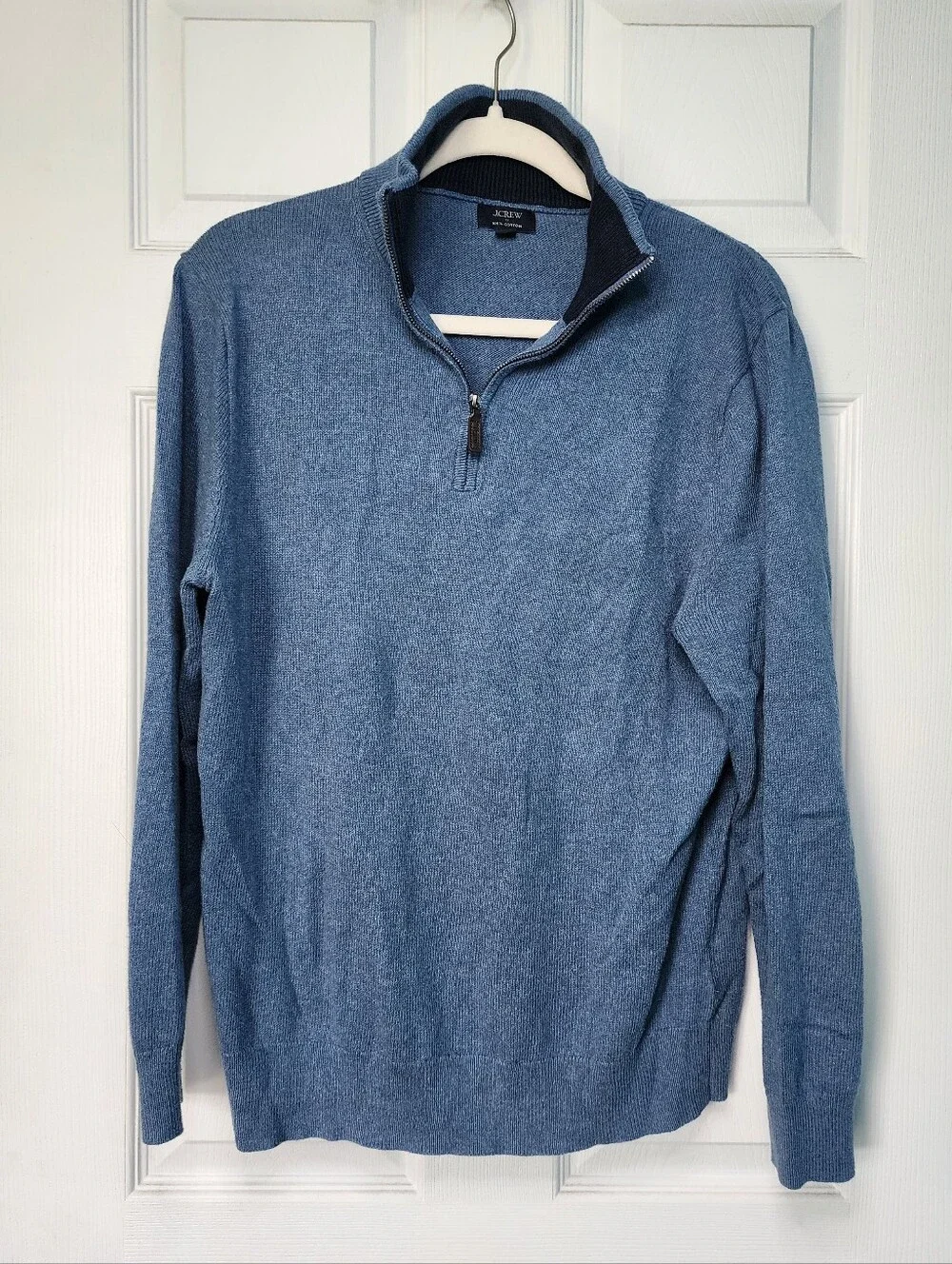 J. Crew Men's Blue Cotton Quarter-Zip Sweater Large
